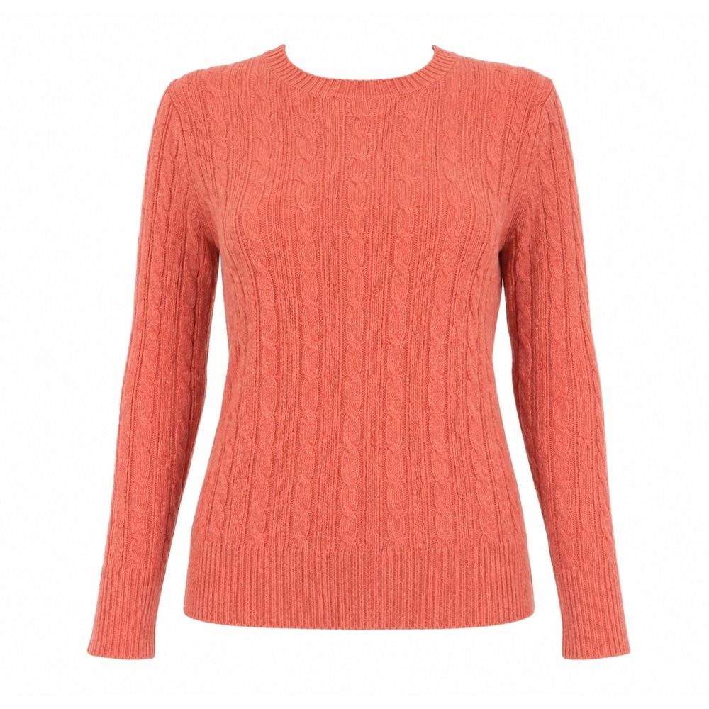 Coral Cable Knit Crewneck Sweater Long Sleeve Cottagecore Preppy Pullover Medium